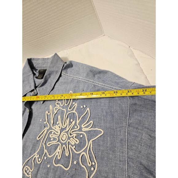 Vtg Carole Little Sz L Blue Western Embroidered Blouse Shirt Cotton Preppy Fairy - Picture 4 of 8